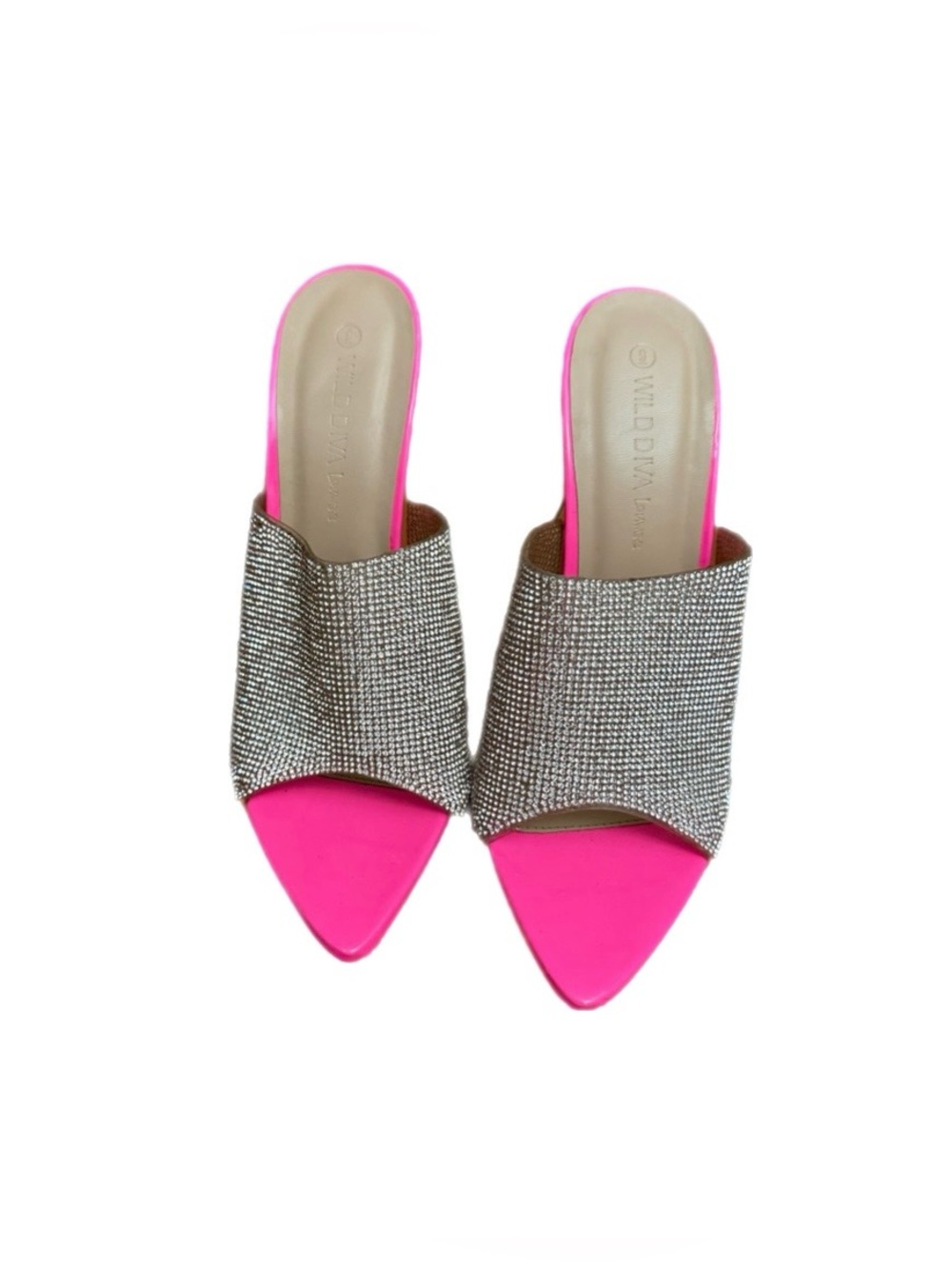 Wild Diva Pink Pointed Crystal Slide Mules